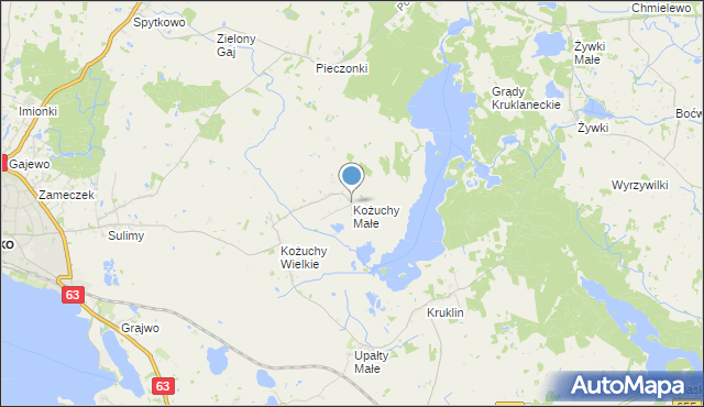 mapa Kożuchy Małe, Kożuchy Małe na mapie Targeo